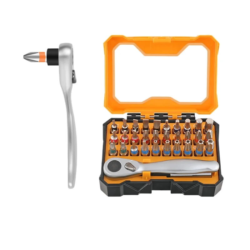 32-in-1 Ratchet Screwdriver Set High Hardness CR-V Steel Bit Kit 90° Offset Wrench Screwdriver Portable Repair Tool for Home
32-in-1 Ratchet Screwdriver Set High Hardness CR-V Steel Bit Kit 90° Offset Wrench Screwdriver Portable Repair Tool for Home