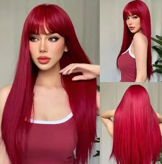 New Wig Female Natural Bangs Long Straight Wine Red Synthetic High Temperature Silk Wig Full Head Cover
New Wig Female Natural Bangs Long Straight Wine Red Synthetic High Temperature Silk Wig Full Head Cover