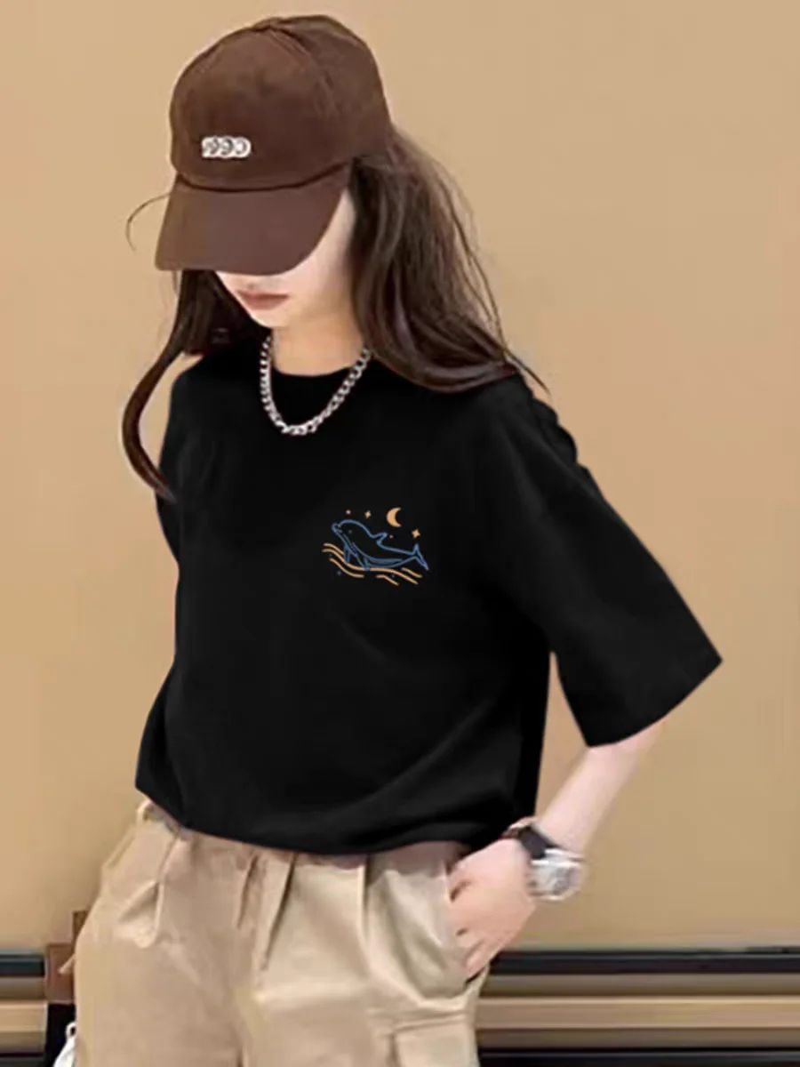 2025 summer explosions cotton short-sleeved T-shirt T-neck loose casual fashion comfortable cute little dolphin print women's cl
2025 summer explosions cotton short-sleeved T-shirt T-neck loose casual fashion comfortable cute little dolphin print women's cl