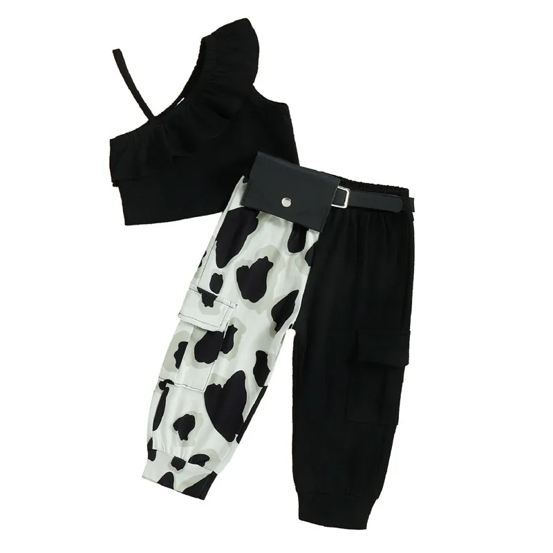 Summer Fashion Kids Girls 2pcs Clothes Sets 1-6Y One Shoulder Ruffles Solid Vest+Cow Printed Patchwork Pants Waist Bag
Summer Fashion Kids Girls 2pcs Clothes Sets 1-6Y One Shoulder Ruffles Solid Vest+Cow Printed Patchwork Pants Waist Bag