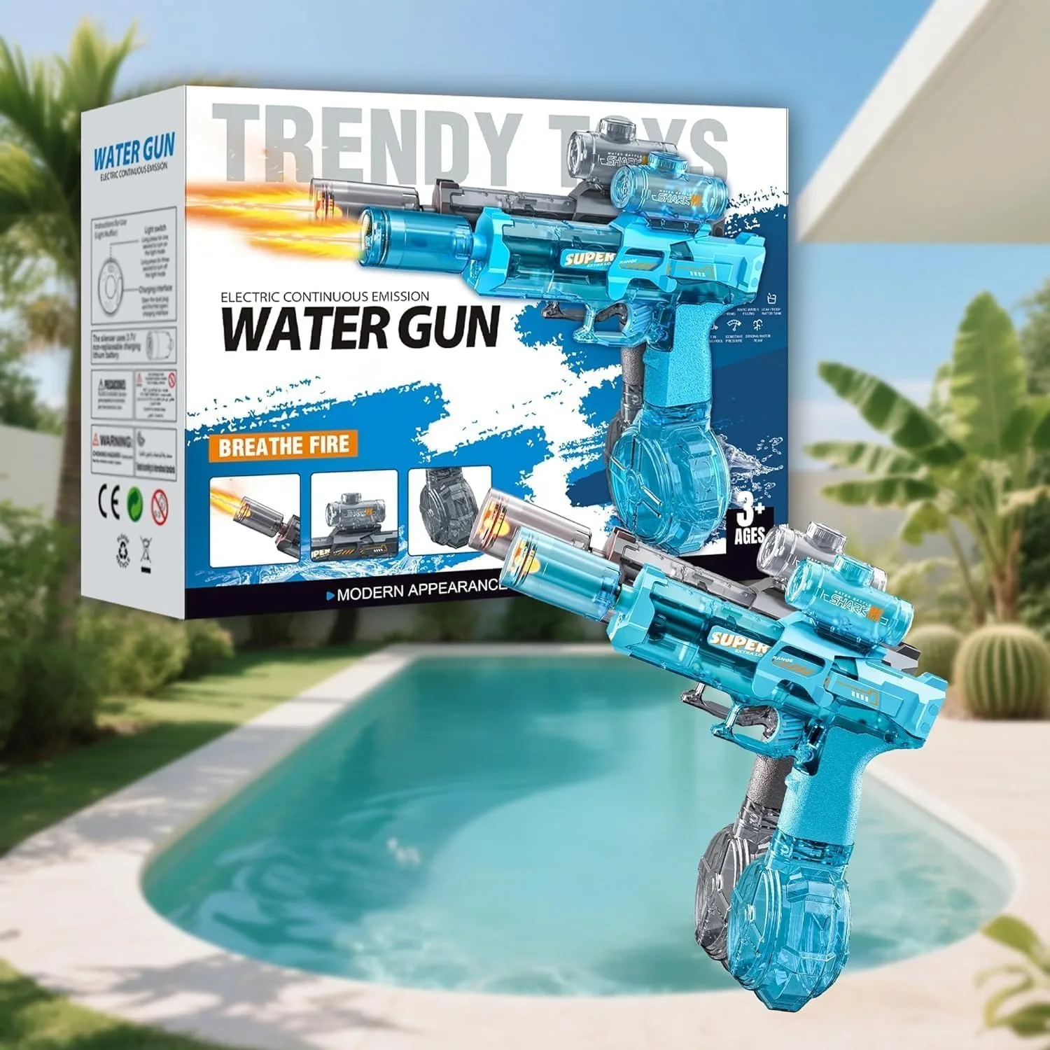 Long Range Electric Water Gun Automatic Continuous Squirt Pistol with LED Light Summer Outdoor Pool Party Water Game Toy
Long Range Electric Water Gun Automatic Continuous Squirt Pistol with LED Light Summer Outdoor Pool Party Water Game Toy