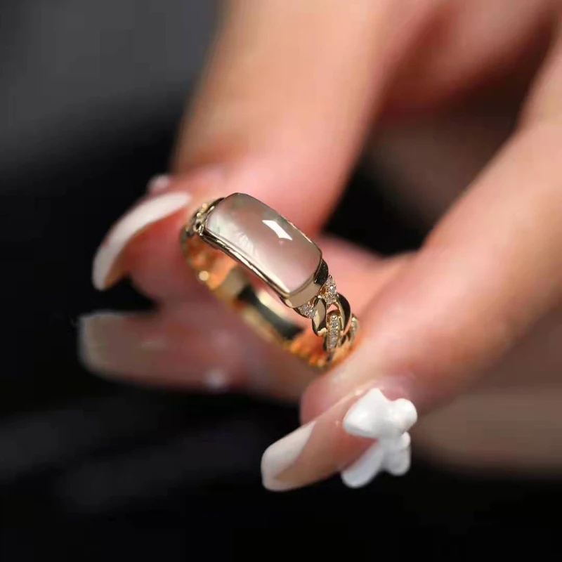 Natural Ice seed green chalcedony geometric rings for women hollowed out chain design adjustable opening Chinese style jewelry
Natural Ice seed green chalcedony geometric rings for women hollowed out chain design adjustable opening Chinese style jewelry