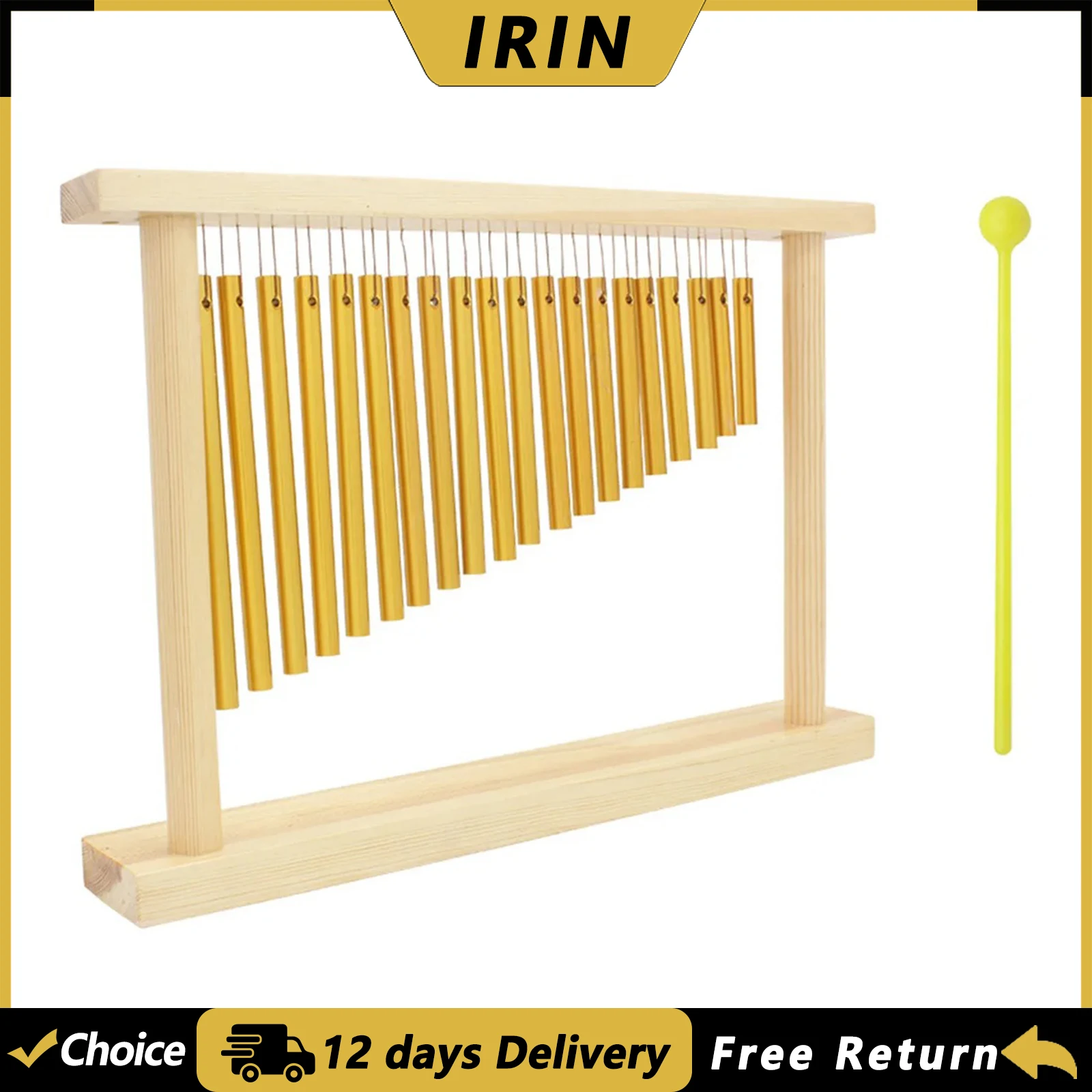 IRIN 20 Tone Wind Chimes Table Standing Wooden Frame Wind Chime Gold/Silver Percussion Instrument with Stick For Child and Adult
IRIN 20 Tone Wind Chimes Table Standing Wooden Frame Wind Chime Gold/Silver Percussion Instrument with Stick For Child and Adult