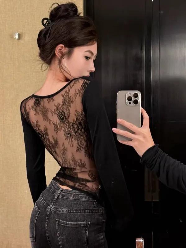 Sexy Girl Style Long Sleeve T-Shirt Lace Back V-neck Base Shirt Women's Autumn Winter New High-grade Black Skin-friendly Brea...
Sexy Girl Style Long Sleeve T-Shirt Lace Back V-neck Base Shirt Women's Autumn Winter New High-grade Black Skin-friendly Brea...