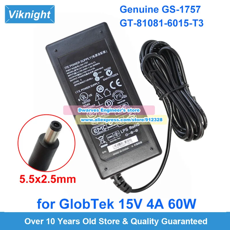 Genuine 15V 4A 6W Ac Adapter GT-81081-6015-T3 GS-1757 ROHS7828571 Laptop Charger GT810816015T3 With 5.5x2.5mm Tips
Genuine 15V 4A 6W Ac Adapter GT-81081-6015-T3 GS-1757 ROHS7828571 Laptop Charger GT810816015T3 With 5.5x2.5mm Tips