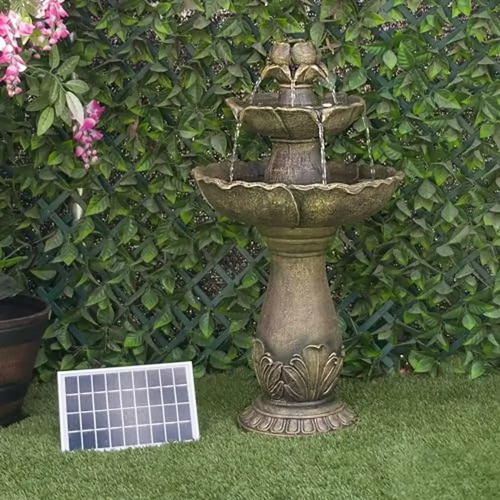 Solar-Powered 2-Tier Water Fountain Garden Patio Stylish Flower Design Polystone Construction Tan Color
Solar-Powered 2-Tier Water Fountain Garden Patio Stylish Flower Design Polystone Construction Tan Color