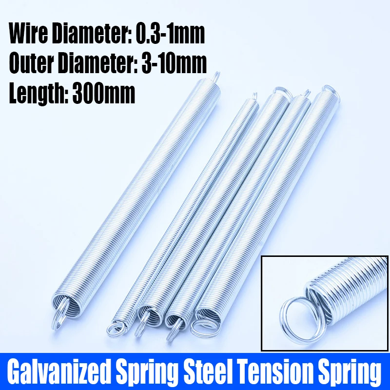 0.3-1mm Wire Dia Galvanized Spring Steel O Ring Hook Extension Tension Spring Coil Spring Dual Hook Spring Pullback Spring L=300
0.3-1mm Wire Dia Galvanized Spring Steel O Ring Hook Extension Tension Spring Coil Spring Dual Hook Spring Pullback Spring L=300