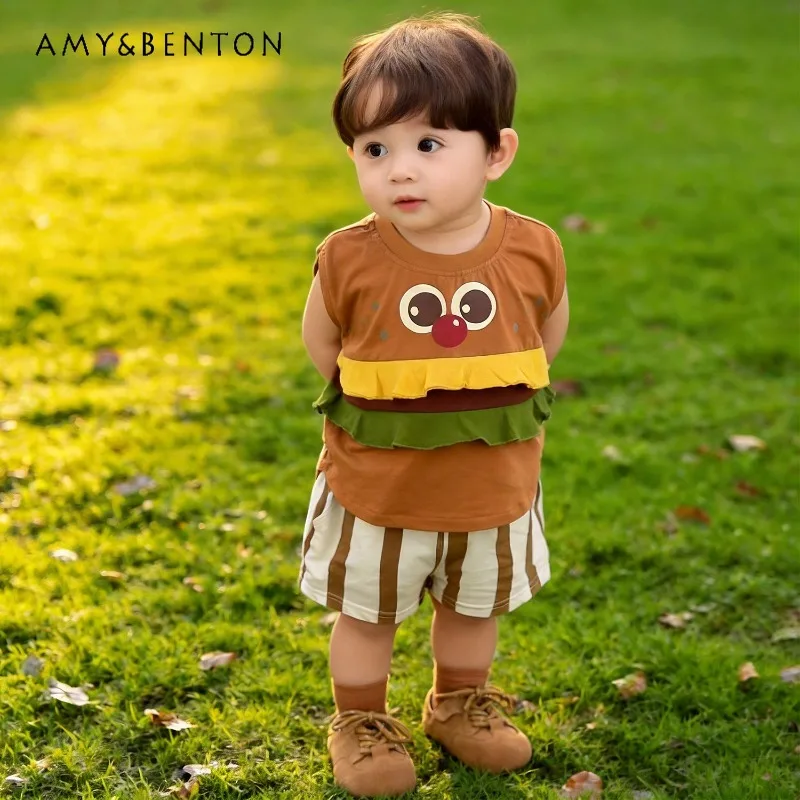 Cute 3D Hamburger Print Baby Boys 2Pcs Outfit Sleeveless Tank Top Striped Shorts Summer Breathable Toddler Infant Clothes Set
Cute 3D Hamburger Print Baby Boys 2Pcs Outfit Sleeveless Tank Top Striped Shorts Summer Breathable Toddler Infant Clothes Set