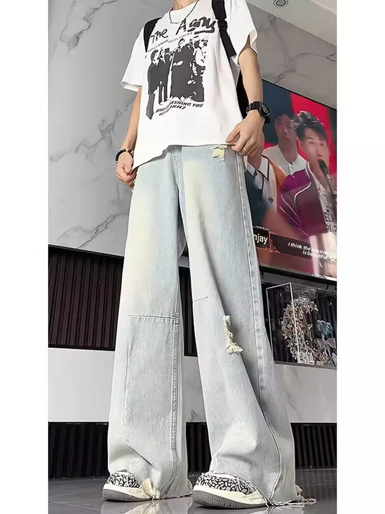 Light Blue Ripped Straight Leg Jeans Men Summer Thin Slimming Knife American Retro Wide Leg Pants Cotton Polyester Blend
Light Blue Ripped Straight Leg Jeans Men Summer Thin Slimming Knife American Retro Wide Leg Pants Cotton Polyester Blend