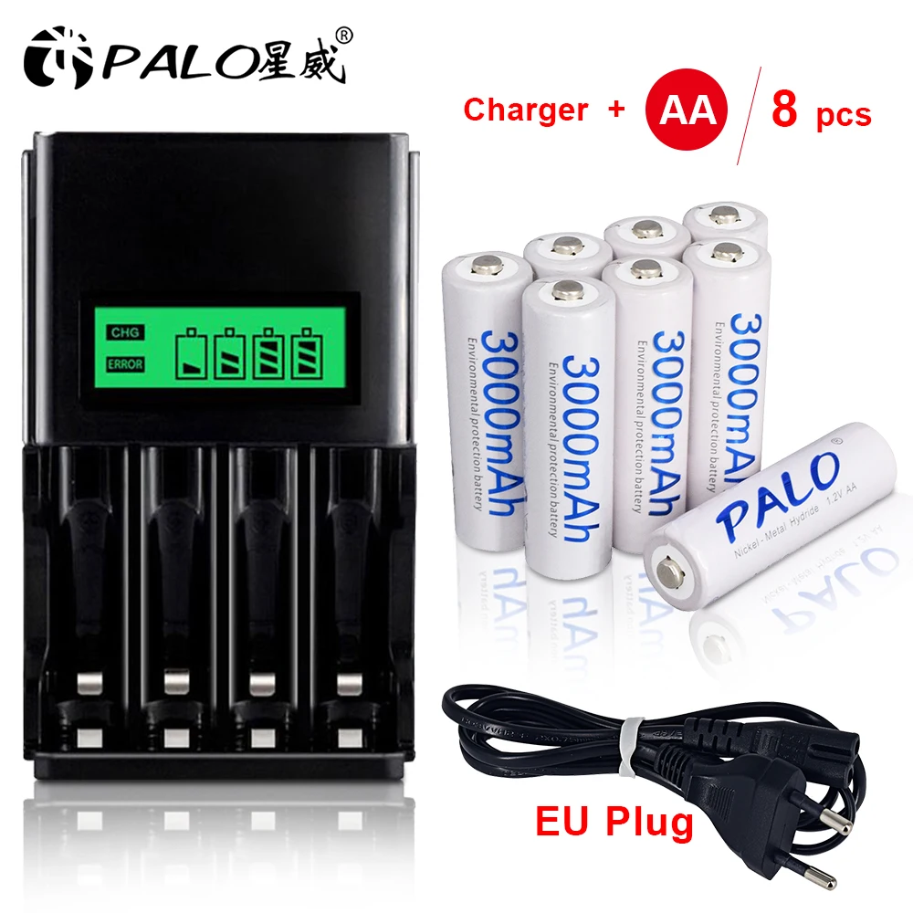 PALO 1.2V AA Rechargeable Battery Ni-MH NIMH 3000mAh Rechargeable AA Batteries with LCD Smart Battery Charger for AA AAA Battery
PALO 1.2V AA Rechargeable Battery Ni-MH NIMH 3000mAh Rechargeable AA Batteries with LCD Smart Battery Charger for AA AAA Battery