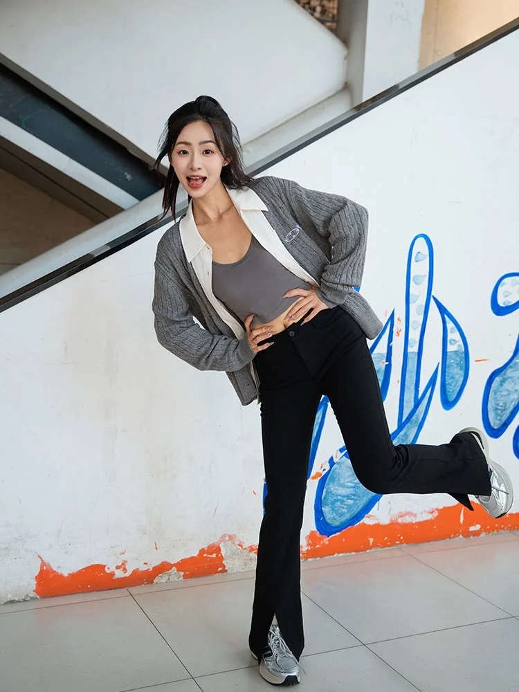 High Waist Front Split Casual Pants Women's Elastic Slimming Long Trousers Justalit Micro Flared Pants Polyester Viscose Spandex
High Waist Front Split Casual Pants Women's Elastic Slimming Long Trousers Justalit Micro Flared Pants Polyester Viscose Spandex