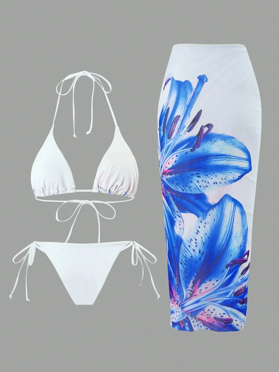 Swim Oasis Women's 3Pcs Swimwear Set: Spaghetti Strap Triangle Top, Tie Side String Bottom And Long Mesh Cover Up Skirt, Summer
Swim Oasis Women's 3Pcs Swimwear Set: Spaghetti Strap Triangle Top, Tie Side String Bottom And Long Mesh Cover Up Skirt, Summer