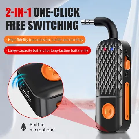 2 In 1 Bluetooth 5.4 Audio Transmitter Receiver 3.5mm AUX Jack Airplane Wireless Adapter Mic For TV Car Kit Speaker PC Headphone