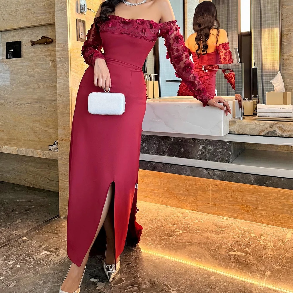 Customized Exquisite Appliques Off the Shoulder Jersey Evening Dresses Modern Strapless Long Sleeves Ankle Length Cocktail Dress
Customized Exquisite Appliques Off the Shoulder Jersey Evening Dresses Modern Strapless Long Sleeves Ankle Length Cocktail Dress