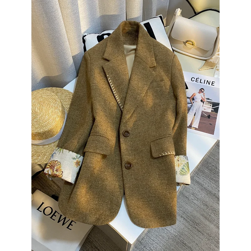 Autumn Winter Woolen Korea Suit Jacket High Quality Office Lady Loose Casual Khaki Stitching Woolen Suit Jacket Woman
Autumn Winter Woolen Korea Suit Jacket High Quality Office Lady Loose Casual Khaki Stitching Woolen Suit Jacket Woman