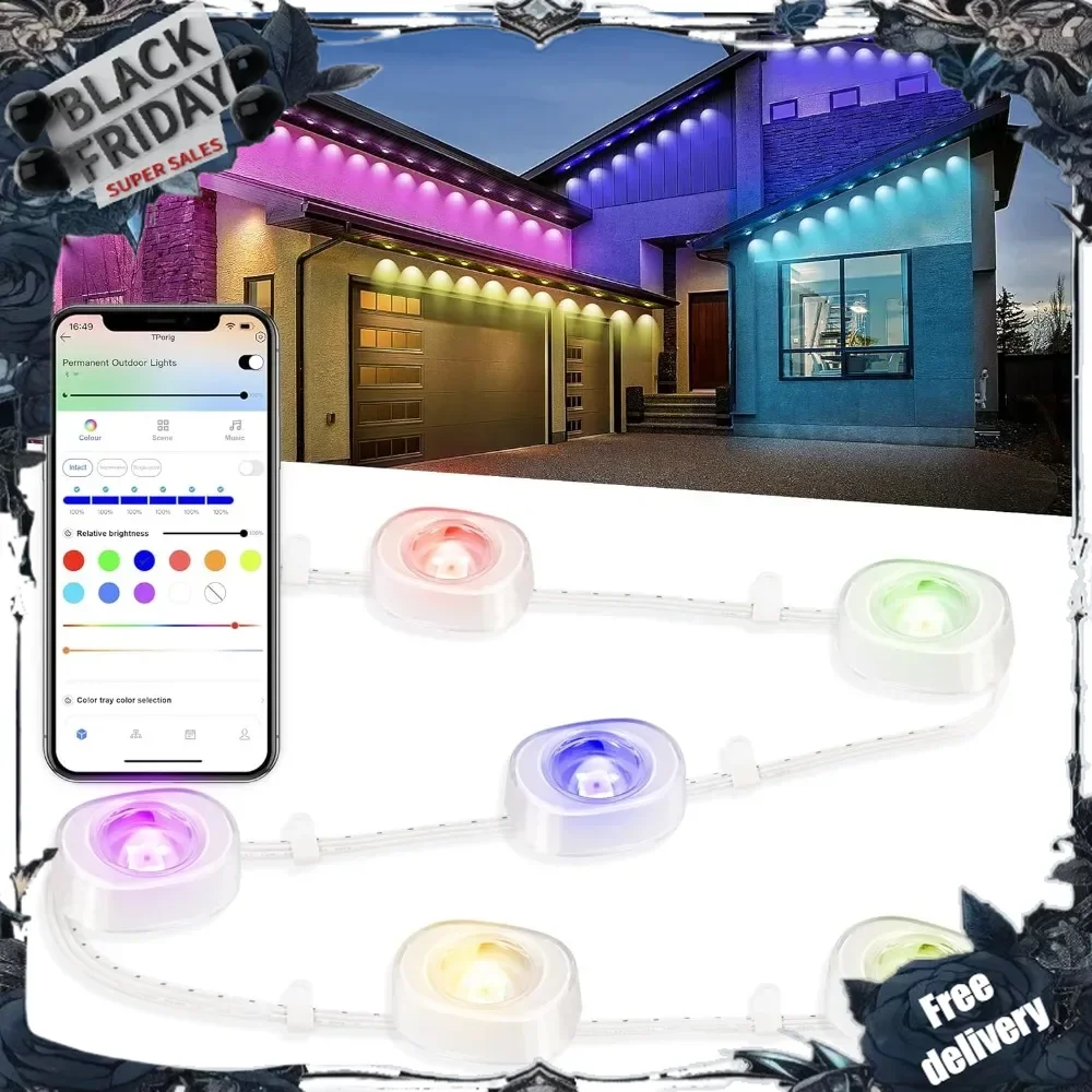 Permanent Outdoor Lights for House, 100ft Smart RGBIC Outside Lights with 72 Scene Modes, IP67 Waterproof Eaves Lights
Permanent Outdoor Lights for House, 100ft Smart RGBIC Outside Lights with 72 Scene Modes, IP67 Waterproof Eaves Lights
