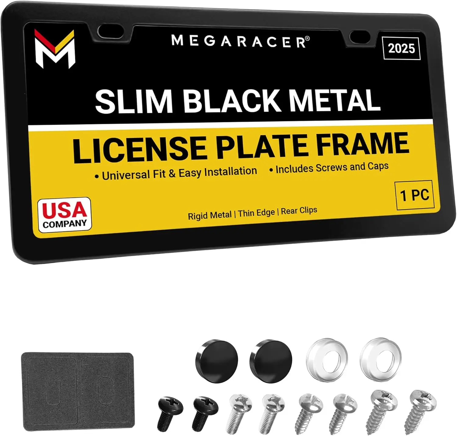 Slim Matte Black License Plate Frame - Rust-Free Stainless Steel, Rattle-Free, Street Legal, Universal with Screw Caps for Cars
Slim Matte Black License Plate Frame - Rust-Free Stainless Steel, Rattle-Free, Street Legal, Universal with Screw Caps for Cars
