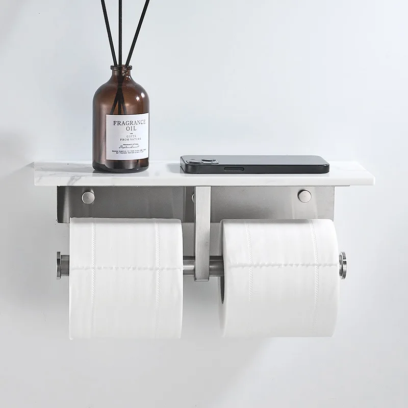 White Marble Bathroom Tissue Holder Wall Mounted Roll Holder Phone Holder 304 Stainless Steel Brushed Gold Bathroom Storage Rack
White Marble Bathroom Tissue Holder Wall Mounted Roll Holder Phone Holder 304 Stainless Steel Brushed Gold Bathroom Storage Rack