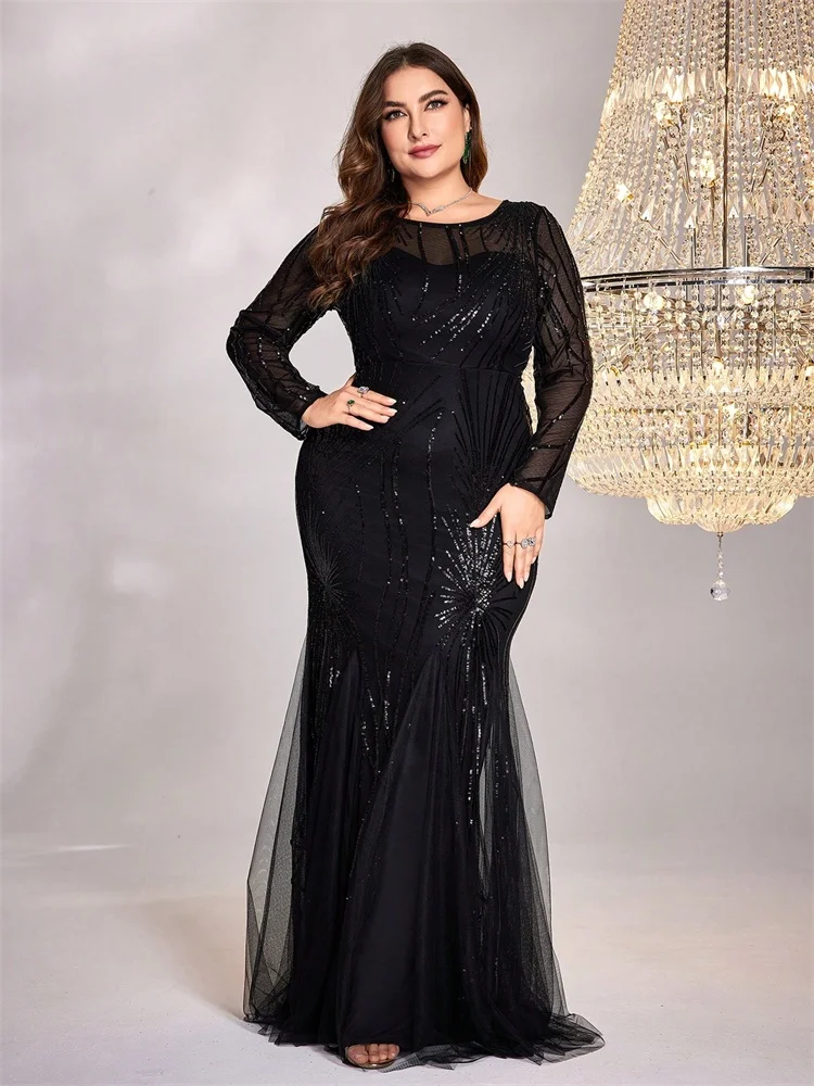 BLUEPLUM Plus Size Elegant Long Sleeves Black Sequins Evening Dresses For Women Mermaid Formal Party Maxi Prom Dress Gown
BLUEPLUM Plus Size Elegant Long Sleeves Black Sequins Evening Dresses For Women Mermaid Formal Party Maxi Prom Dress Gown