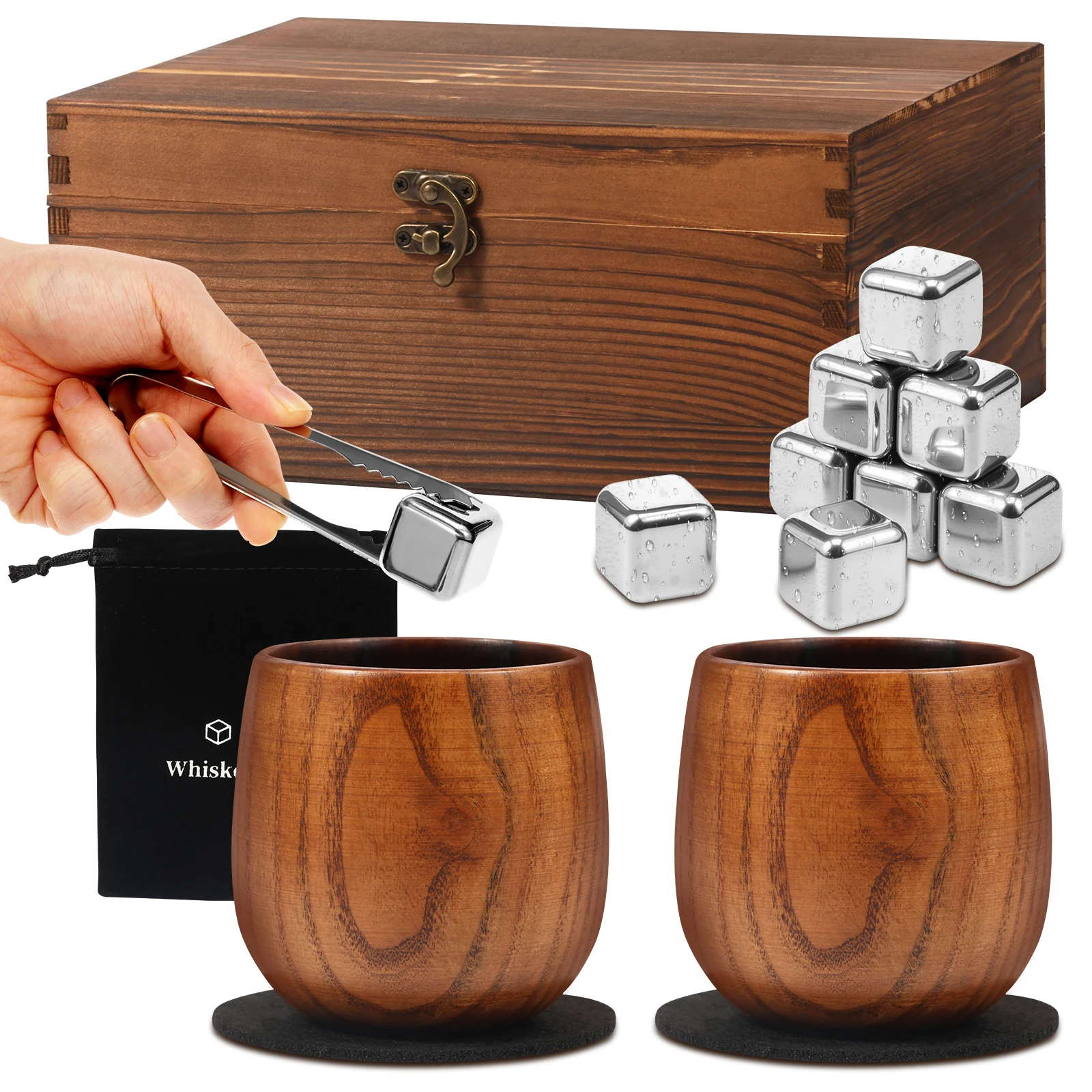 Wood Drinking Glasses Set Handcrafted Whiskey Cup Set with 8 Ice Wine Stones and 2 Cup Mats Ideal Present for Men Boyfriend Dad
Wood Drinking Glasses Set Handcrafted Whiskey Cup Set with 8 Ice Wine Stones and 2 Cup Mats Ideal Present for Men Boyfriend Dad