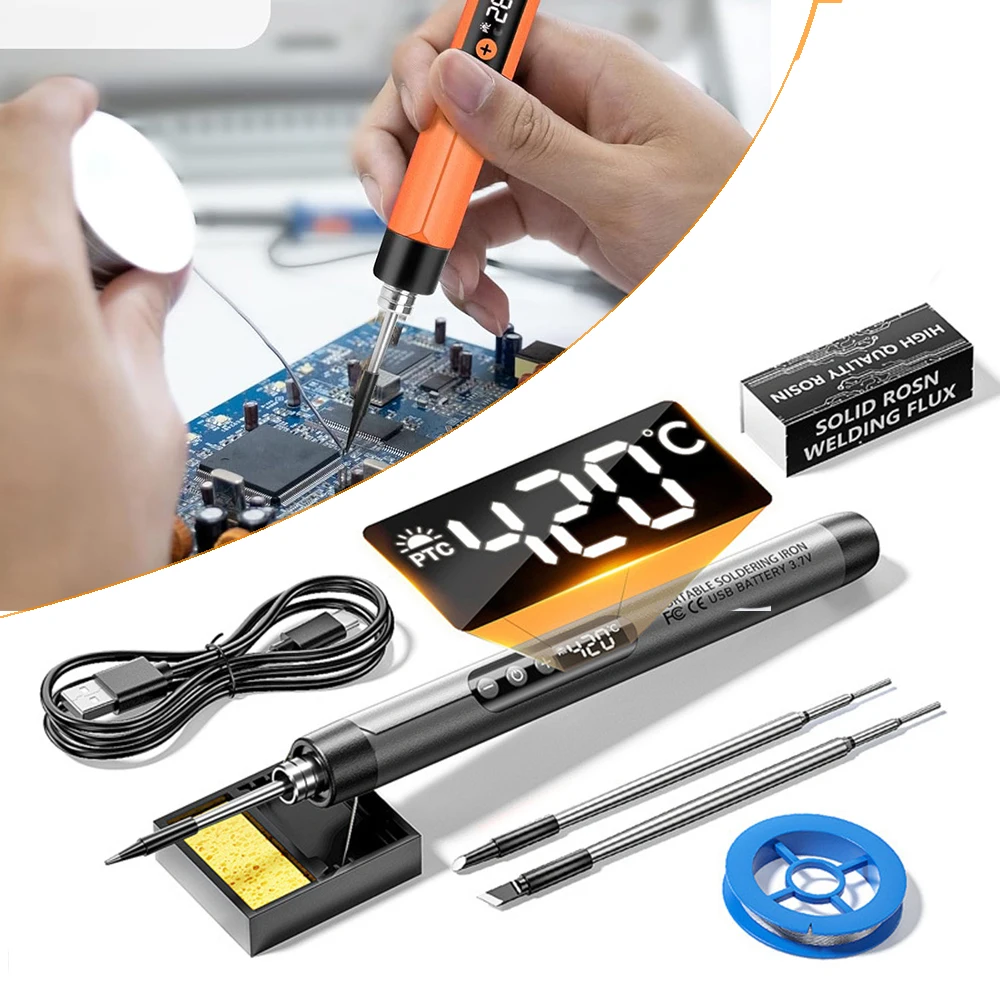 Cordless USB Digital Soldering Iron Adjustable Temperature 300-450℃ Type-C 1000mAh Battery Intelligent Solder Welding Iron Tool
Cordless USB Digital Soldering Iron Adjustable Temperature 300-450℃ Type-C 1000mAh Battery Intelligent Solder Welding Iron Tool