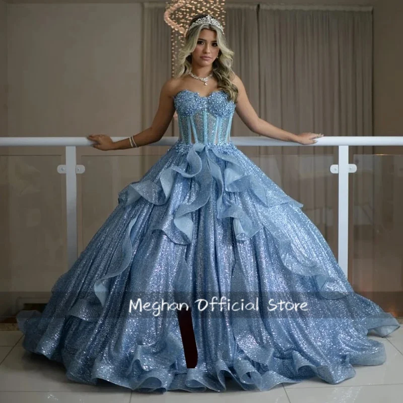 Stylish Ruffles Quinceanera Dresses for Girls Sweetheart A-line Illusion Corset Vestidos De 15 Quinceanera Customized
Stylish Ruffles Quinceanera Dresses for Girls Sweetheart A-line Illusion Corset Vestidos De 15 Quinceanera Customized