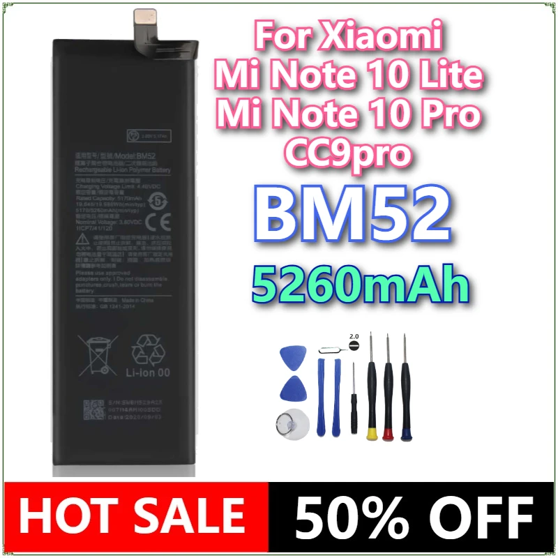 Совершенно новый аккумулятор для мобильного телефона BM52 5260 мАч для Xiaomi Mi Note 10 Lite/Mi Note 10 Pro/CC9pro CC9 Pro, аккумуляторы для телефона + инструменты
Совершенно новый аккумулятор для мобильного телефона BM52 5260 мАч для Xiaomi Mi Note 10 Lite/Mi Note 10 Pro/CC9pro CC9 Pro, аккумуляторы для телефона + инструменты
