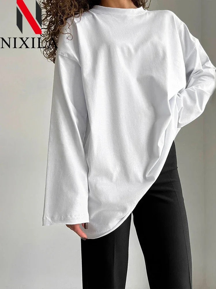 New Spring Autumn 100% Cotton Knit Oversized T Shirt Round Neck Long Sleeves Tops Loose T-shirt Women's Elegant Blouses Clothes
New Spring Autumn 100% Cotton Knit Oversized T Shirt Round Neck Long Sleeves Tops Loose T-shirt Women's Elegant Blouses Clothes