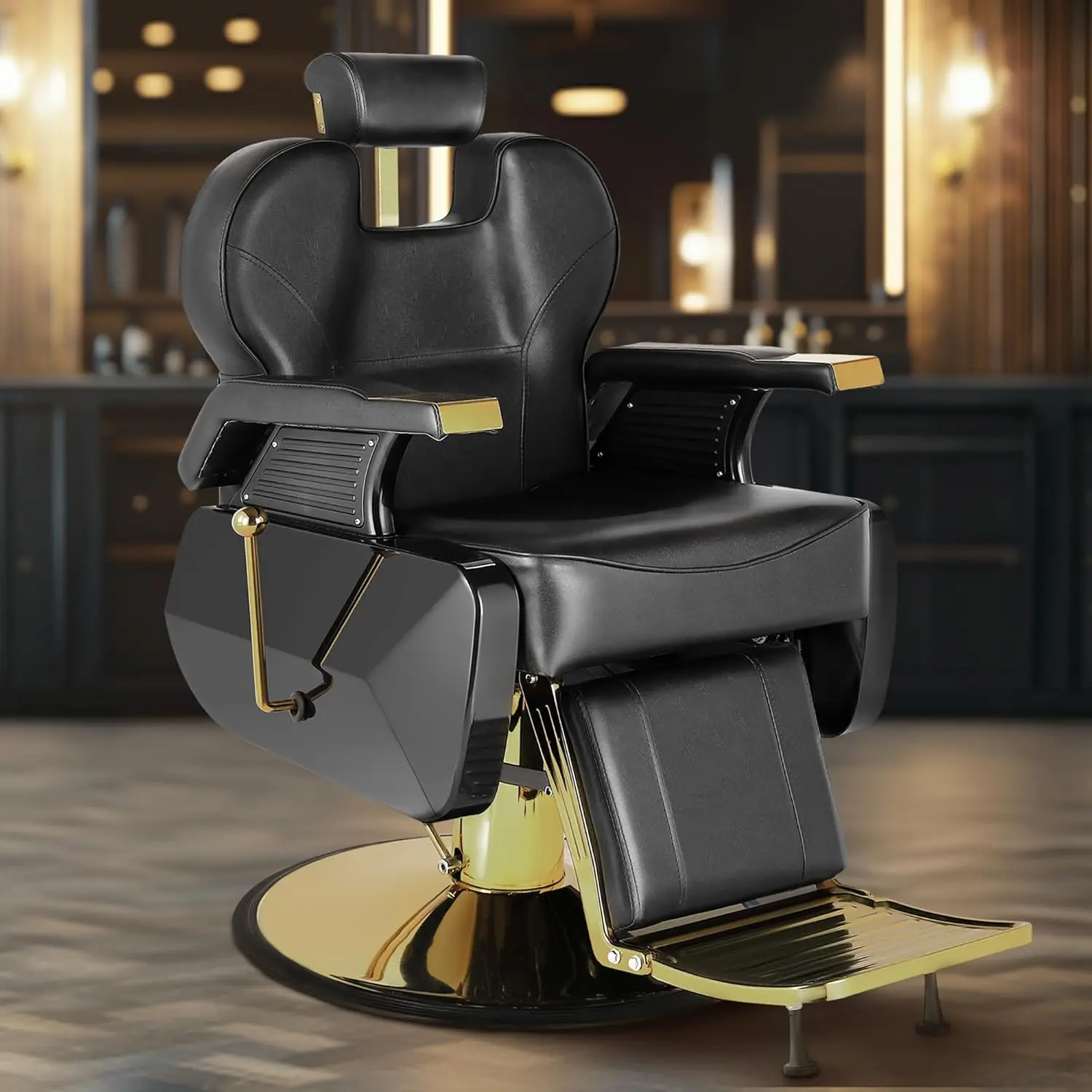 Vintage Barbershop Barber Chair, 360° Swivel Hydraulic Reclining Salon Chair, Black and Gold Hair Stylist with Adjustable Headre
Vintage Barbershop Barber Chair, 360° Swivel Hydraulic Reclining Salon Chair, Black and Gold Hair Stylist with Adjustable Headre