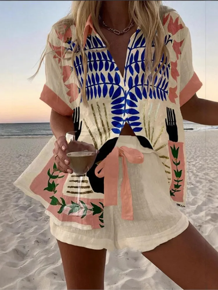Fashion Print Beach Holiday 2 Piece Set Summer Casual Short Sleeve Shirt Top Wide Legs Short Women Oversized Two-Piece Outfit
Fashion Print Beach Holiday 2 Piece Set Summer Casual Short Sleeve Shirt Top Wide Legs Short Women Oversized Two-Piece Outfit