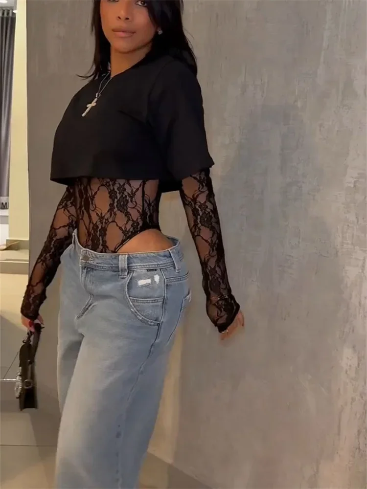 Sexy Fashion Crop Tops+Women Lace Jacquard Full Sleeve Bodysuit Hot Girls High Street Wild Style Classic Skinny Clothing
Sexy Fashion Crop Tops+Women Lace Jacquard Full Sleeve Bodysuit Hot Girls High Street Wild Style Classic Skinny Clothing