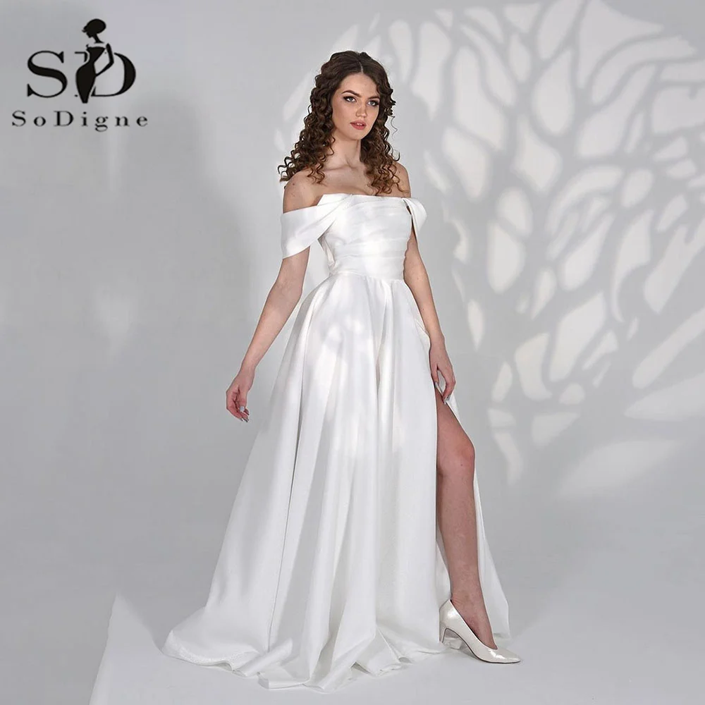 SoDigne Elegant Wedding Dress Simple Off The Shoulder Pleats Side Split Satin Wedding Party Dress A Line Bridal Gown For Women
SoDigne Elegant Wedding Dress Simple Off The Shoulder Pleats Side Split Satin Wedding Party Dress A Line Bridal Gown For Women