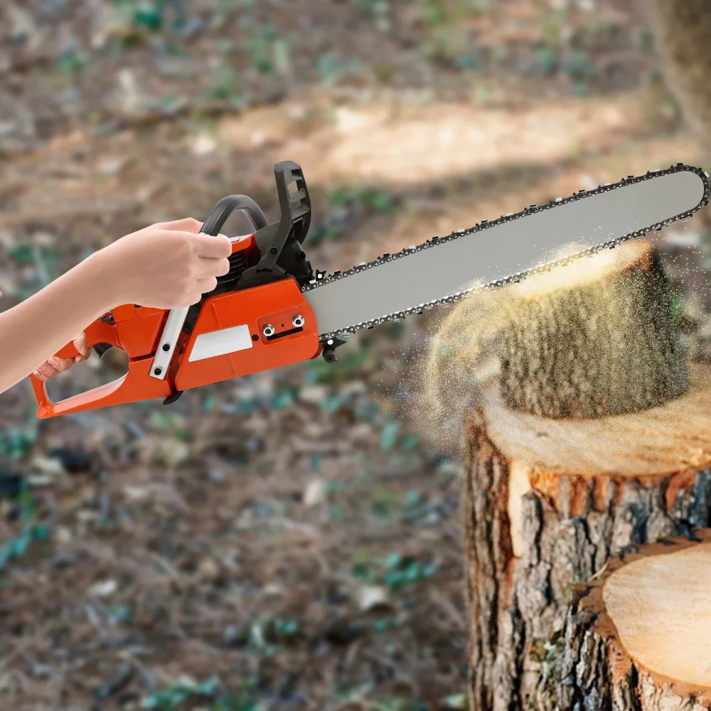 24 Inch Gas Powered Chain Saw 65CC 2700RPM 2-Stroke Gas Engine Handheld Petrol Chainsaws with Goggles and Gloves
24 Inch Gas Powered Chain Saw 65CC 2700RPM 2-Stroke Gas Engine Handheld Petrol Chainsaws with Goggles and Gloves