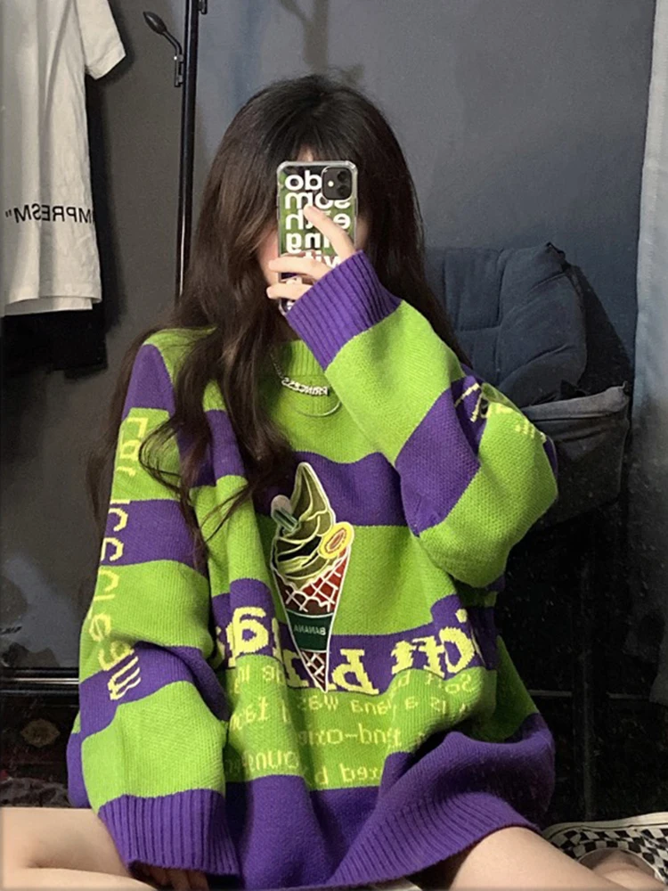 Fashion 0-Neck Letter Embroidery Striped Sweaters Female Clothing 2023 WinterOversized Knitted Casual Pullovers Korean Tops
Fashion 0-Neck Letter Embroidery Striped Sweaters Female Clothing 2023 WinterOversized Knitted Casual Pullovers Korean Tops