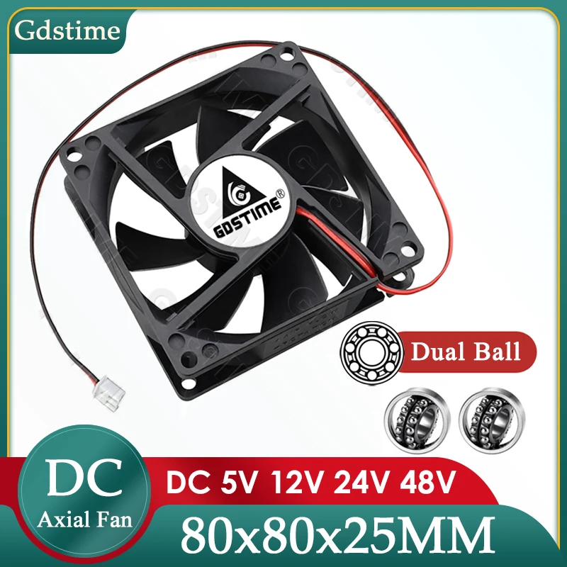 Gdstime DC 5V 12V 24V Fan 80mm*25mm PC CPU Cabinet Cooler Fan 8025 Dual Ball Axial Cooling Fan for Computer Case&Laptop Cooling
Gdstime DC 5V 12V 24V Fan 80mm*25mm PC CPU Cabinet Cooler Fan 8025 Dual Ball Axial Cooling Fan for Computer Case&Laptop Cooling