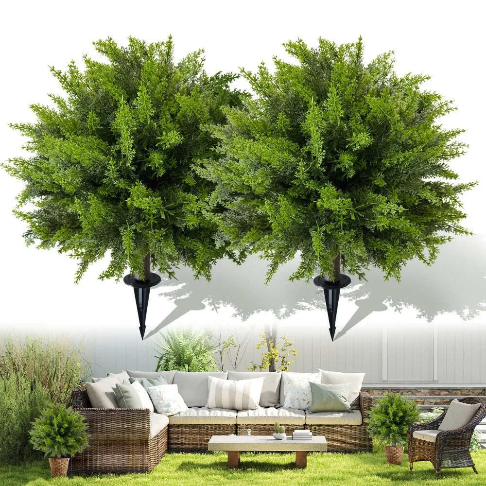 2 Pack Artificial Cedar Topiary Ball Tree with Ground Spike - UV-Resistant Fake Cypress Shrubs, Realistic Conical Shape Low-Maintenance Plastic Bushes for Indoor/Outdoor Christmas Decor, Garden, Porch (Year-Round Cedar Topiary Plants) 23" 2-PK
2 Pack Artificial Cedar Topiary Ball Tree with Ground Spike - UV-Resistant Fake Cypress Shrubs, Realistic Conical Shape Low-Maintenance Plastic Bushes for Indoor/Outdoor Christmas Decor, Garden, Porch (Year-Round Cedar Topiary Plants) 23" 2-PK