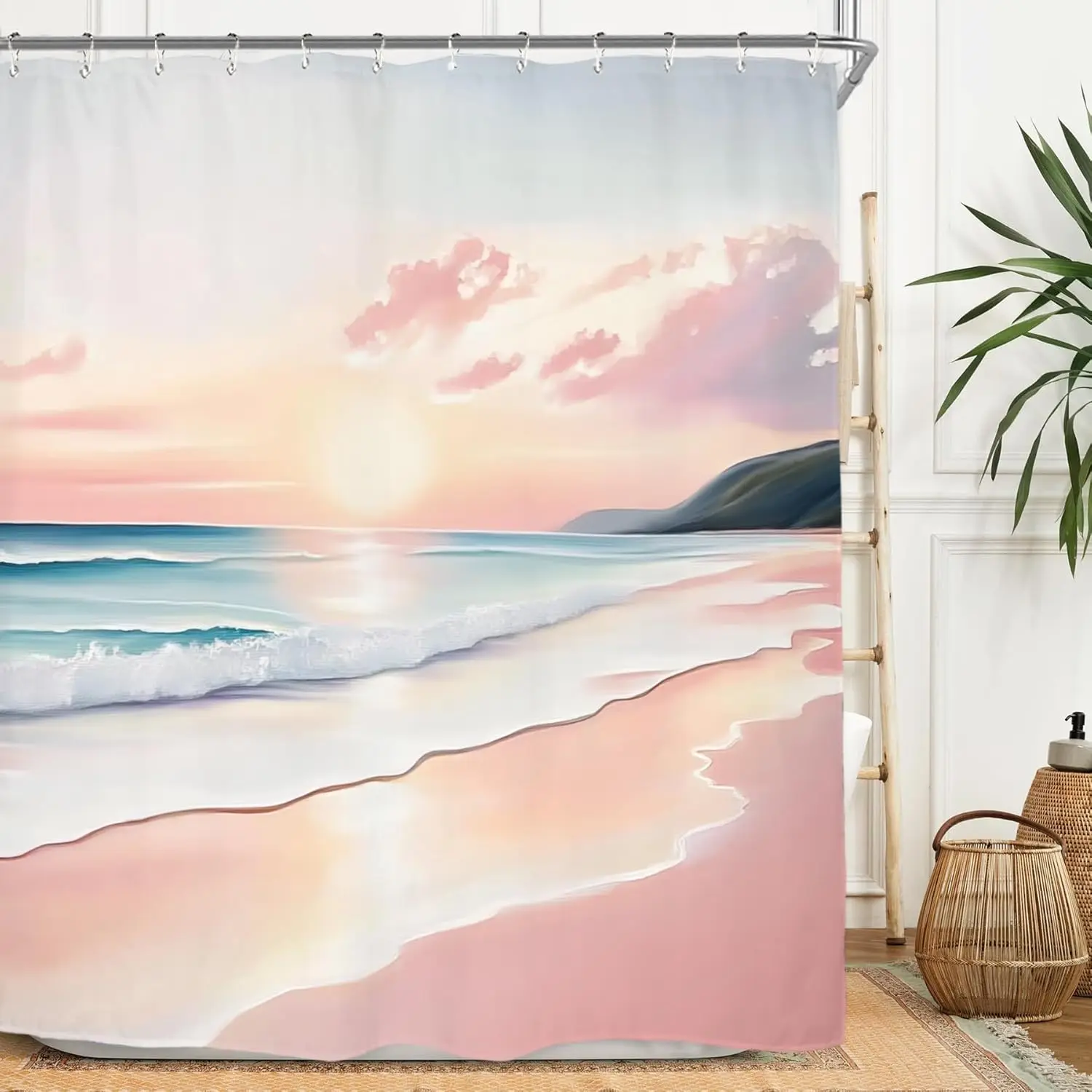 Pink Coastal Beach Shower Curtain Set Ocean Summer Landscape Scenery Waves Sunset Waterproof Bathroom Curtain with 12 Hooks
Pink Coastal Beach Shower Curtain Set Ocean Summer Landscape Scenery Waves Sunset Waterproof Bathroom Curtain with 12 Hooks