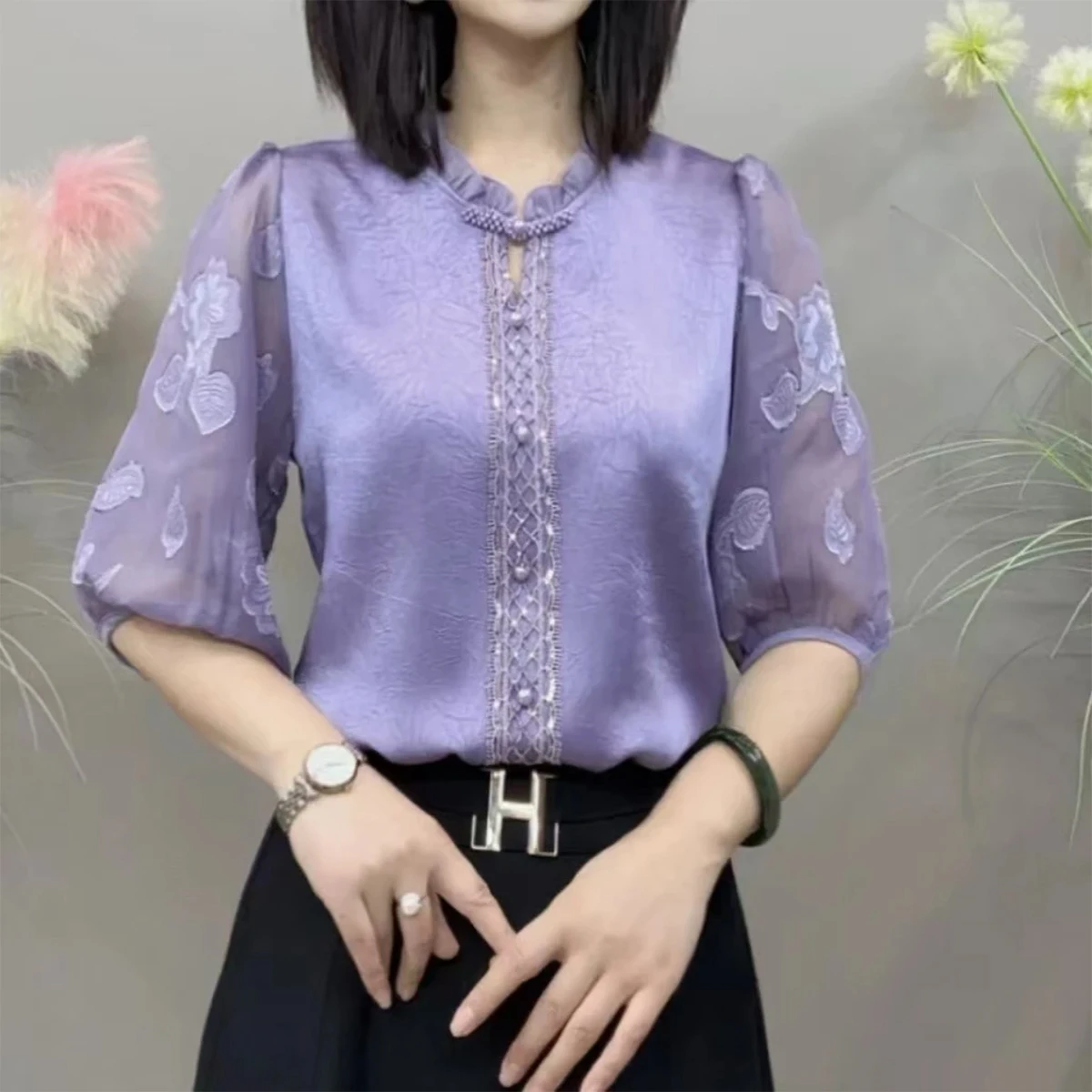 Women Shirts Sweet Wood Ear Edge O-neck Short Sleeve Tops Summer New Office Lady Blouse
Women Shirts Sweet Wood Ear Edge O-neck Short Sleeve Tops Summer New Office Lady Blouse