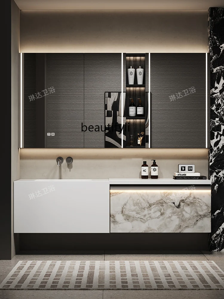 High-end customized Italian light luxury rock slab bathroom cabinet combination washbasin cabinet
High-end customized Italian light luxury rock slab bathroom cabinet combination washbasin cabinet