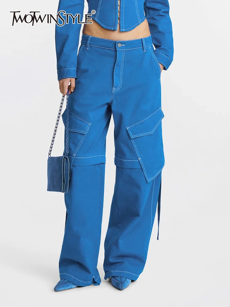 TWOTWINSTYLE Solid Casual Jeans For Women High Waist Full Length Patchwork Pockets Streetwear Chic Wide Leg Pant Female Fashion
TWOTWINSTYLE Solid Casual Jeans For Women High Waist Full Length Patchwork Pockets Streetwear Chic Wide Leg Pant Female Fashion