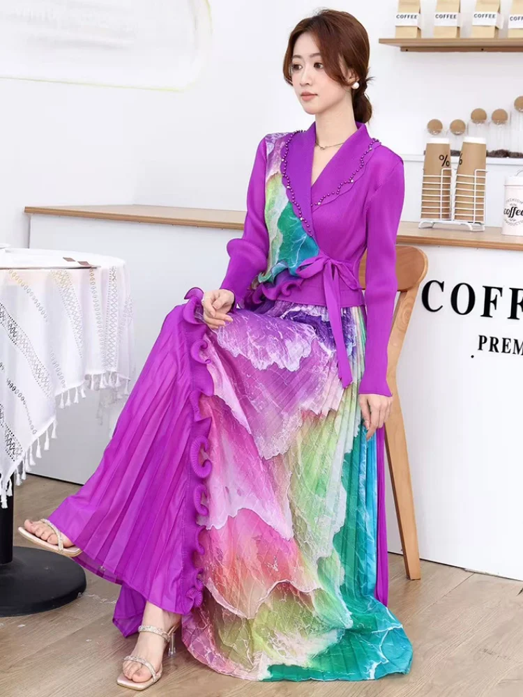 SMTHMA New Fashion Ruffle Bead Lapel Full Sleeve Elegant Runway Dress Women's Design Tie Up Waist Pleated Printed Long Dress
SMTHMA New Fashion Ruffle Bead Lapel Full Sleeve Elegant Runway Dress Women's Design Tie Up Waist Pleated Printed Long Dress