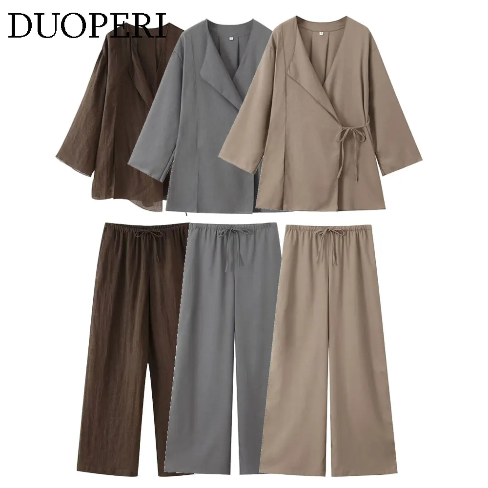 DUOPERI женские комплекты из 2 предметов, однотонное кимоно на шнуровке, блузка и брюки, женские шикарные женские повседневные топы и брюки, координаты
DUOPERI женские комплекты из 2 предметов, однотонное кимоно на шнуровке, блузка и брюки, женские шикарные женские повседневные топы и брюки, координаты