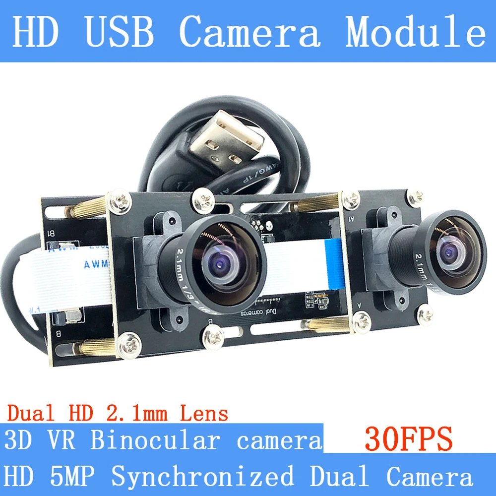 5MP Synchronization Stereo Dual 2.1mm Wide Angle USB Camera Module 30FPS 1080P Webcam 3D Video VR Virtual Reality For Android 
5MP Synchronization Stereo Dual 2.1mm Wide Angle USB Camera Module 30FPS 1080P Webcam 3D Video VR Virtual Reality For Android