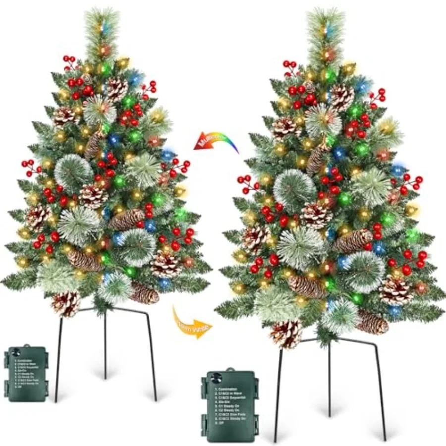 Outdoor Christmas Tree 2 Pack 33 Urn Filler with 50 Warm Colorful Lights, Artificial Pinecone Red Berry Decorated PVC Tree, 8 M
Outdoor Christmas Tree 2 Pack 33 Urn Filler with 50 Warm Colorful Lights, Artificial Pinecone Red Berry Decorated PVC Tree, 8 M