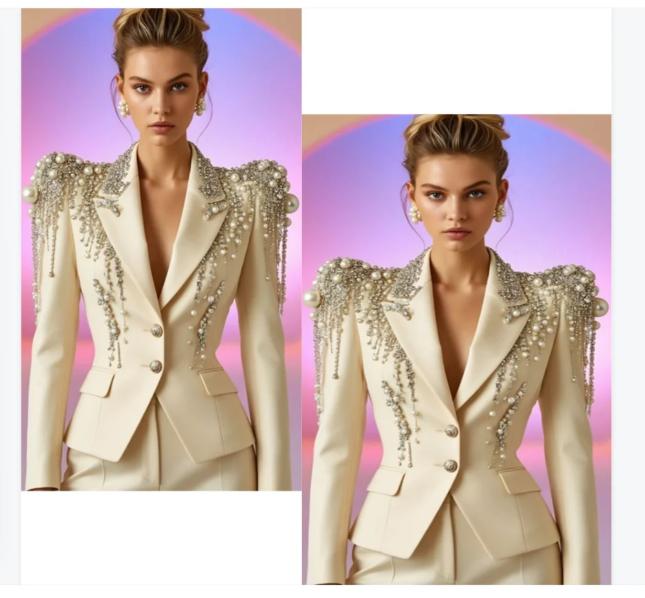 Luxury Shiny Beige Women Suit Set 2 Pcs Blazer+Straight Pants Pearls Crystals Formal Office Jacket Wedding Guest Coat Customized
Luxury Shiny Beige Women Suit Set 2 Pcs Blazer+Straight Pants Pearls Crystals Formal Office Jacket Wedding Guest Coat Customized