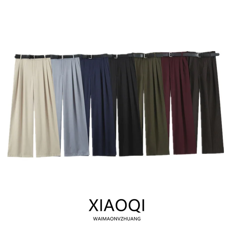 Весна 2025: Женские модные брюки с поясом, двойными складками, длинные, универсальные, с высокой талией, широкие штанины, повседневные
Весна 2025: Женские модные брюки с поясом, двойными складками, длинные, универсальные, с высокой талией, широкие штанины, повседневные