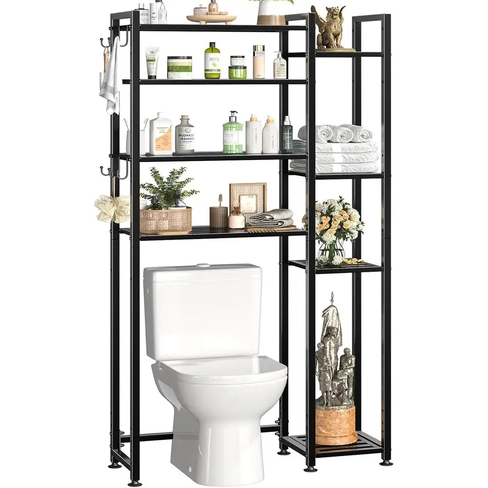 8 Tier Over The Toilet Storage with Side Rack, Bathroom Organizer Metal Shelves for Towels, Black
8 Tier Over The Toilet Storage with Side Rack, Bathroom Organizer Metal Shelves for Towels, Black