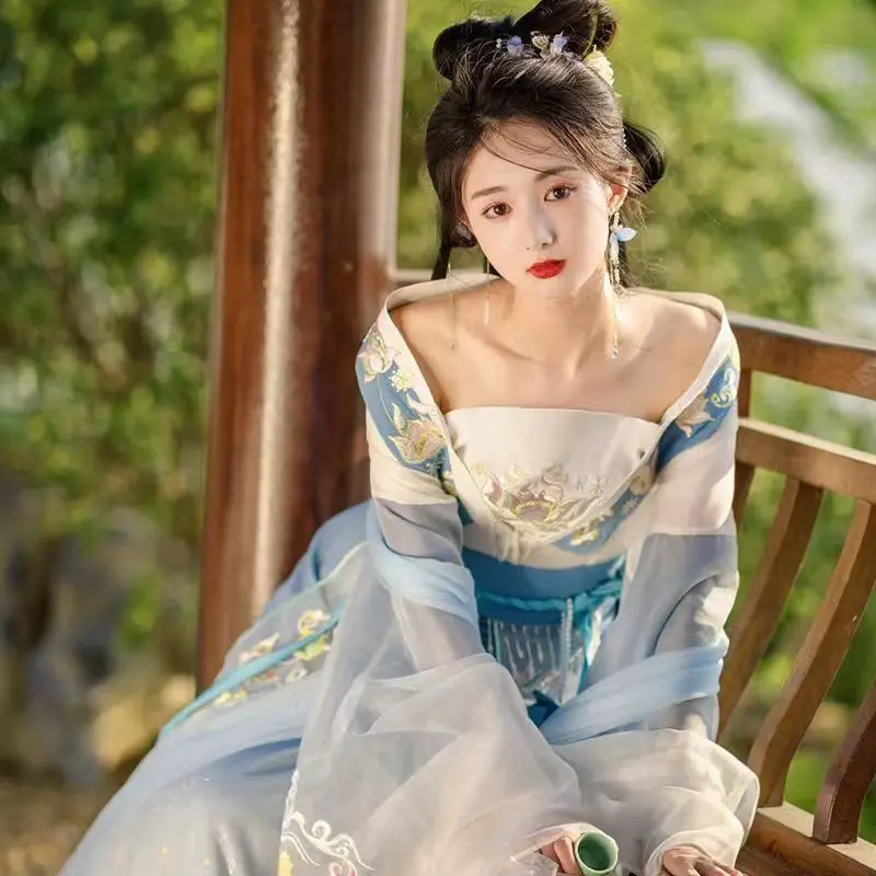 Ancient Chinese Hanfu Women Embroidery Dress Fairy Girl Weijin Dynasty Clothes Stage Dance Wear Performance Cosplay Outfit Party
Ancient Chinese Hanfu Women Embroidery Dress Fairy Girl Weijin Dynasty Clothes Stage Dance Wear Performance Cosplay Outfit Party