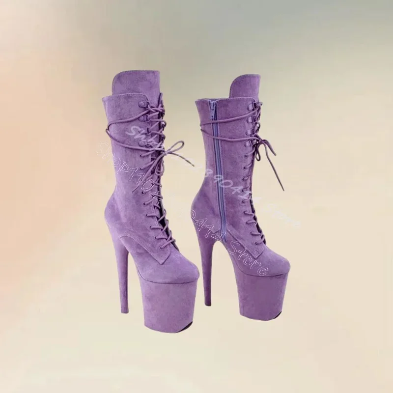Purple Cross Tied Suede Round Toe Platform Boots Side Zipper Women Shoes Thin High Heels Party Banquet 2024 Zapatos Para Mujere
Purple Cross Tied Suede Round Toe Platform Boots Side Zipper Women Shoes Thin High Heels Party Banquet 2024 Zapatos Para Mujere