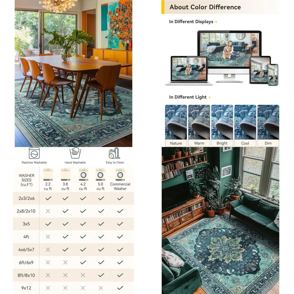 8x10 Feet Washable Non-Slip Floral Vintage Medallion Area Rug in Teal, Green, and Turquoise for Living Spaces
8x10 Feet Washable Non-Slip Floral Vintage Medallion Area Rug in Teal, Green, and Turquoise for Living Spaces